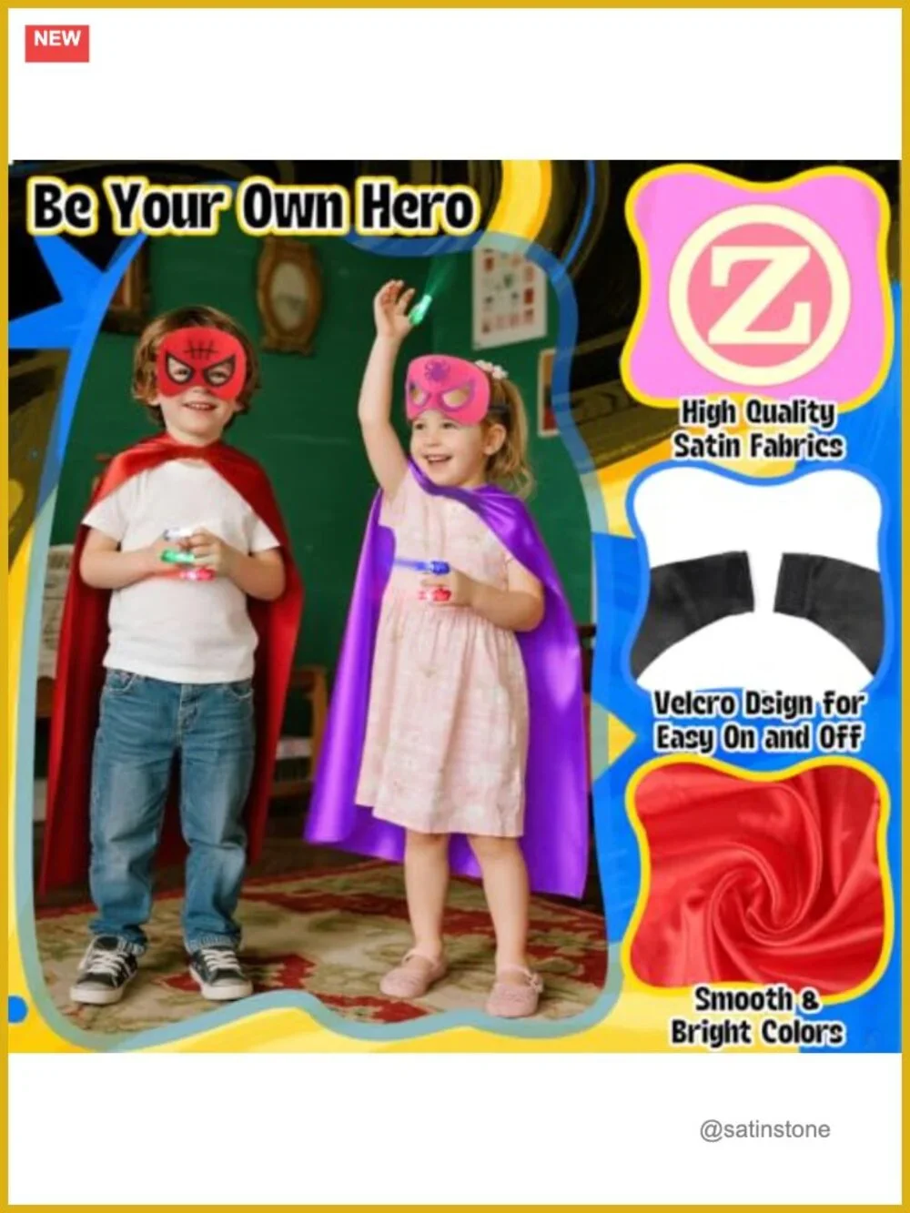 8 Pack Superhero Costume Capes with Masks and LED Finger Lights for Boys Girls
